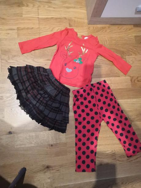 Komplet 92 červený leginy tričko sukna, f&f,92