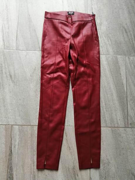 Bordové zateplené kožené nohavice zara,vxs-s, zara,s