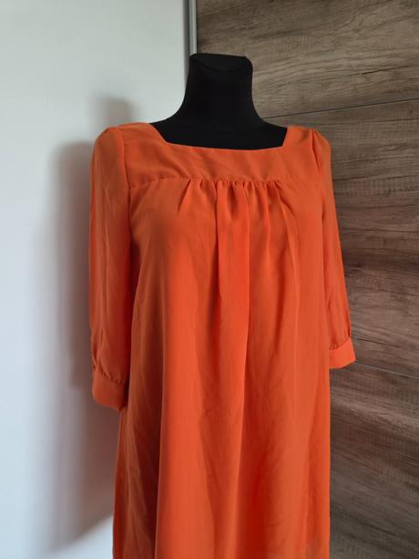 Žiarivé oranžové šifónové šaty, h&m,s