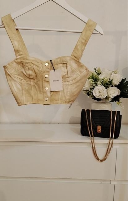 Rifľový korzetový top bershka push-up strih, bershka,36 / s