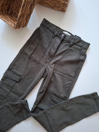 5eur nohavice cargo rifle s elastanom xs/34, h&m,s / xs