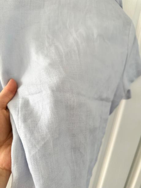 Svetlomodrá ľanová blúzka s krátkymi rukávmi, m