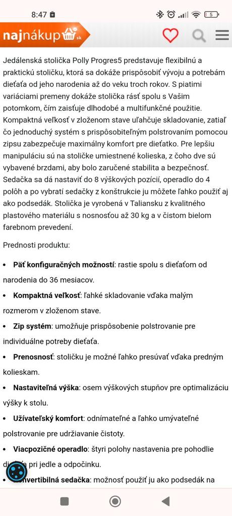 Detská jedálenská stolička, chicco