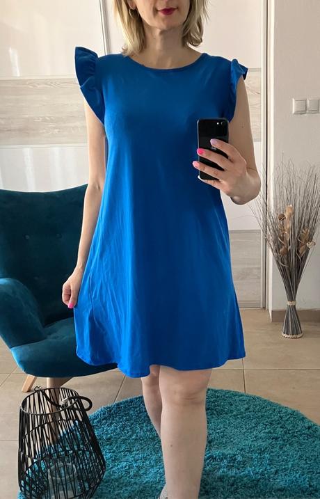 Dámske kráľovskomodré šaty s volánmi, l / m / s