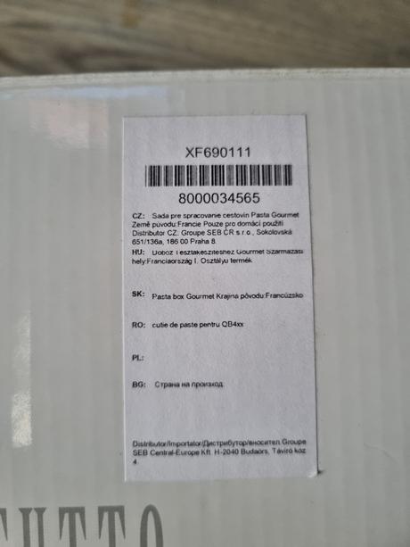 Box na výrobu cestovín, moulinex