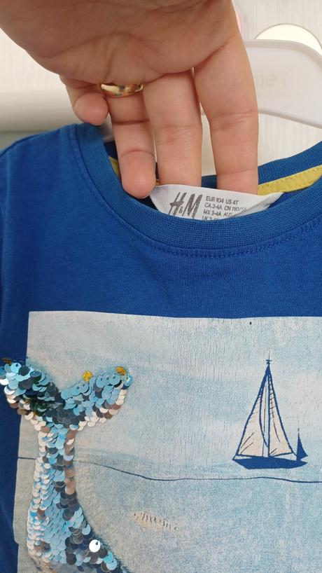 Flitrové tričko s veľrybou 3-4r., h&m,104