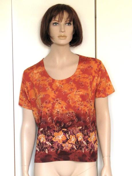 Oranžovo-bordové vzorované tričko, l