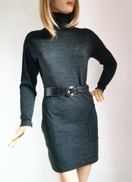 River woods- rolákové šaty s vreckami z merina, m