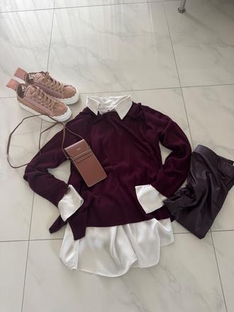 Základný sveter- burgundy, zara,s