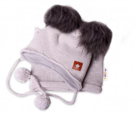 Zimná čiapka s fleecom a chlupáčka. bambuľky star, 68 / 74 / 80 / 86