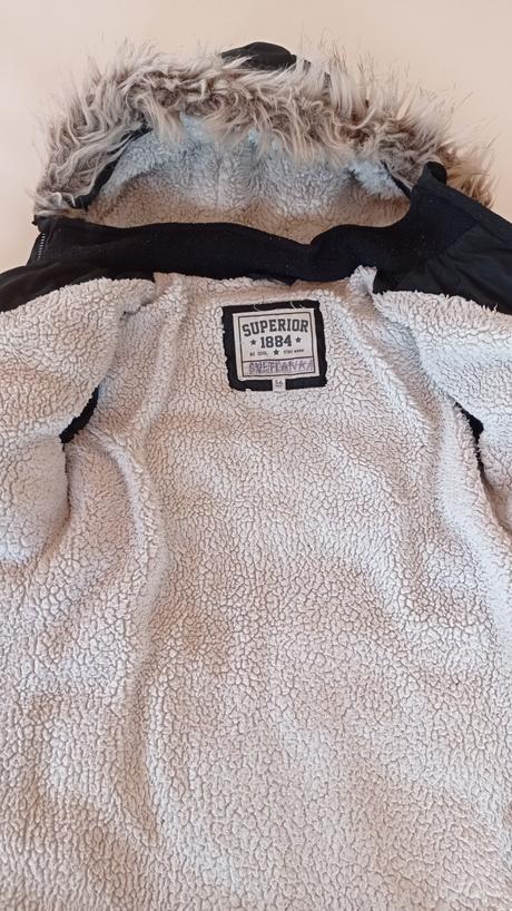 Čierna zateplená bunda s kožušinou, marks & spencer,116