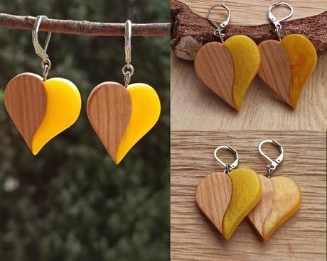 Náušnice z dreva a živice,