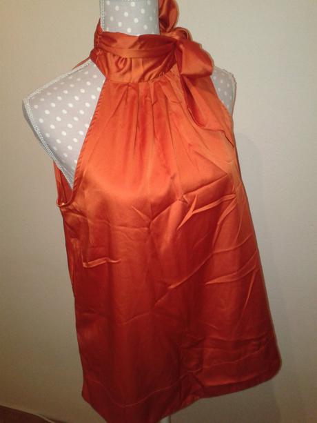 Oranžový saténový top s mašľou mango veľ. 38, mango,38