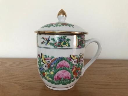 Vintage hrnček, ručne dekorovaný,