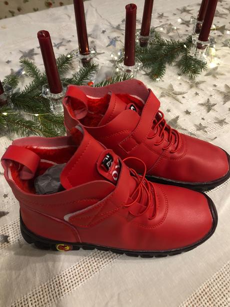 Červené zateplené cizmy/ topánky, 36