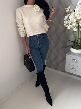 Zara - pletený sveter s kvetom, zara,s