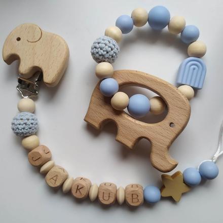 Retiazka na cumlík s menom a hryzadlo sloník,