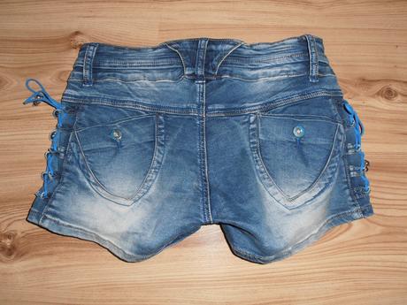 Elastické riflové kraťasy, s