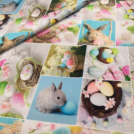 Zelený veľkonočný obrus zajace, vajíčka 96/40 cm, 