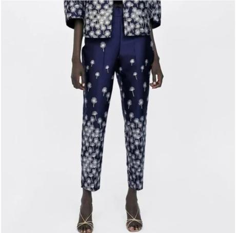 Tmavomodré elegantné žakarove nohavice zara, zara,xs