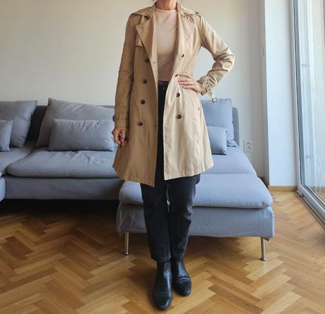 Tenký béžový trench coat trenčkot  s opaskom, timeout,m