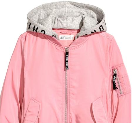 Štýlová ružová prechodná bomber bunda h&m s kapucň, h&m,164