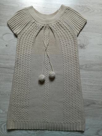 Kratšie pletené šaty/dlhší pletený pulóver bez ruk, xl