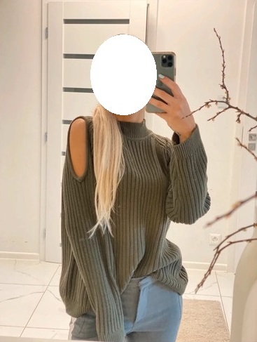 Khaki sveter s vyrezmi na ramenach, h&m,s