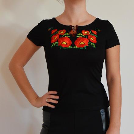 Folklórne tričko s výšivkou,vyšívané ľudové tričko, s