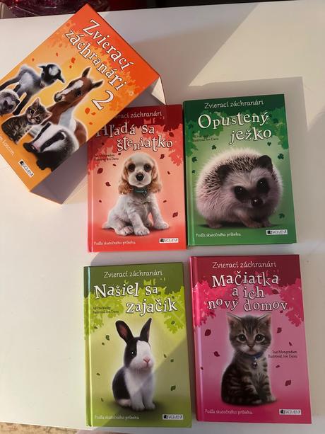 4 knihy zvierací záchranári v puzdre.,