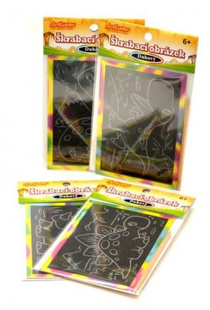 Vyškrabovaci obrázok dúhový dinosaury 12x8,5cm,