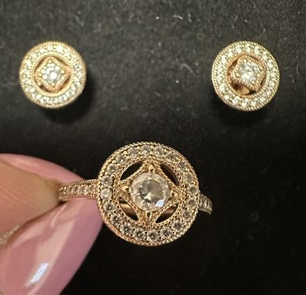Náušnice + prsteň vo farbe gold rose zn. pandora, pandora