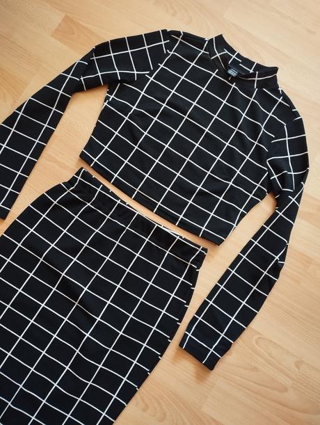 Bieločierny set sukne a topu shein, m