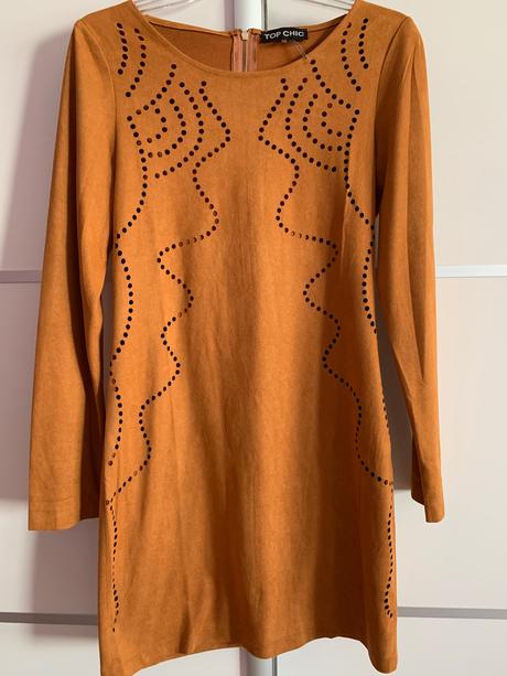 Horčicové dámske semišové šaty, xs