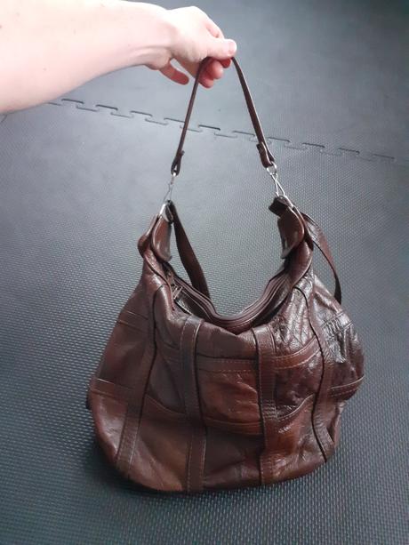 Kožená veľká hnedá kabelka so zipsami s podšívkou, 