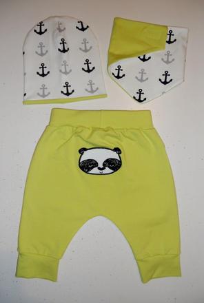Set baby - tepláky háremky, čiapka šmolko a šatka , 62 / 68 / 74