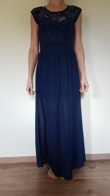 Modré šifónove šaty s krajkou vel. 38 / m, 38 / m