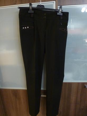 Elegantné čierne nohavice s hnedým lemom, l