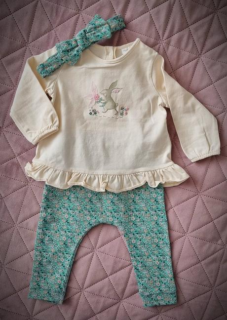 Komplet legín, topu a čelenky 6-9mes, next,86