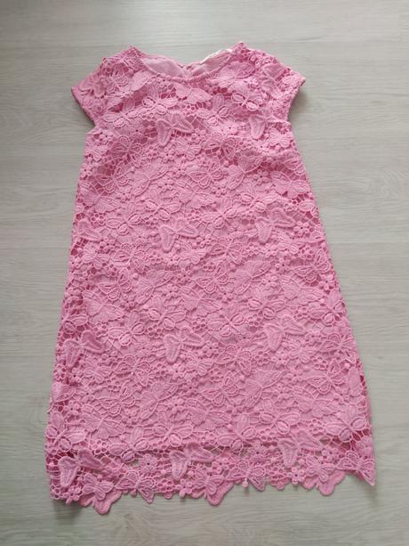 Ružové čipkované šaty 9-10 rokov, h&m,140
