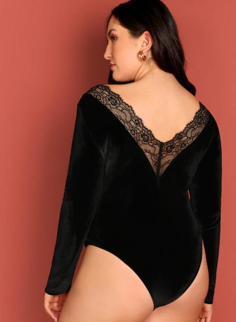 Body zamatové s čipkou, xl