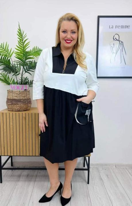 Elegantne cierno-biele saty, 44 / 48