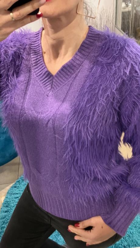 Dámsky huňatý sveter fialový s/m, m / s