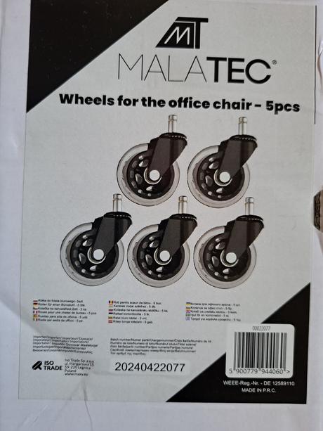 Kolieska na kancelarsku stolicku malatec 4ks,