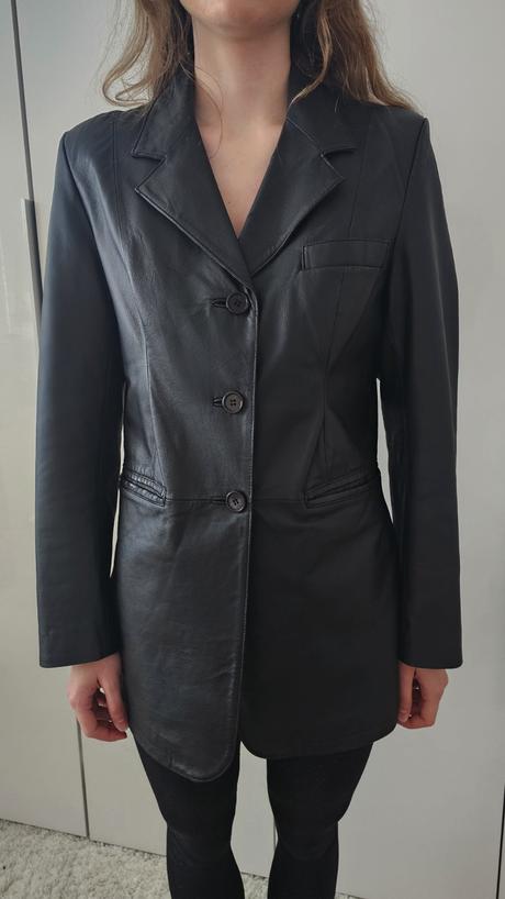 Predĺžené koženkové sako - kabát, 38