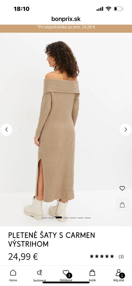 Pletené šaty s carmen výstrihom 44/46, bonprix,44