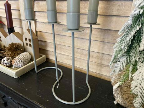 Kovový svietnik na 4 vysoké sviečky - zelenkavý, 