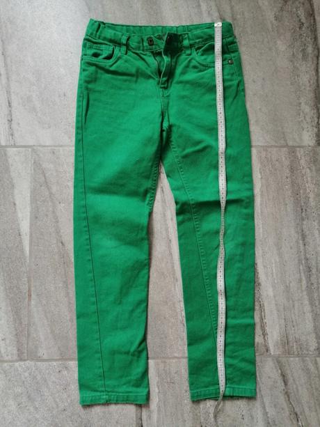 Zelené džínsy v140, 9-11r.,čistá bavlna, 140
