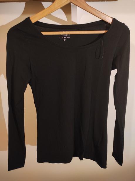 Bavlnene cierne tricko s dlhym rukavom, clockhouse,s