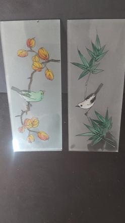 Retro obrázky (2ks) ručne maľované na skle 15x7cm, 